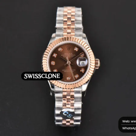 Rolex DateJust 28mm Ladies WF RG/SS Brown Dial Diamond Marker Jubilee High Resolution View