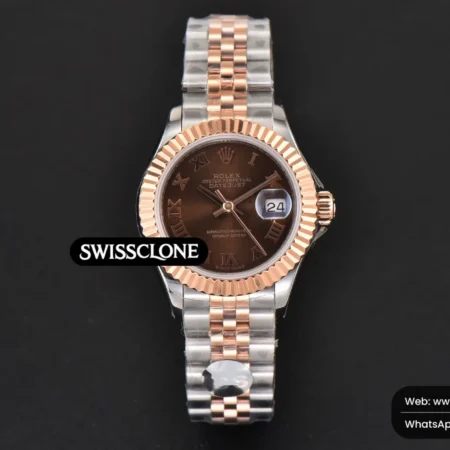 Rolex DateJust 28mm Ladies WF RG/SS Brown Dial Roma Marker Jubilee High Resolution View