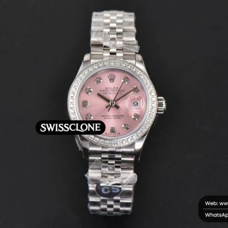 Rolex DateJust 28mm Ladies WF Diamond Pink Dial Diamond Marker Jubilee High Resolution View