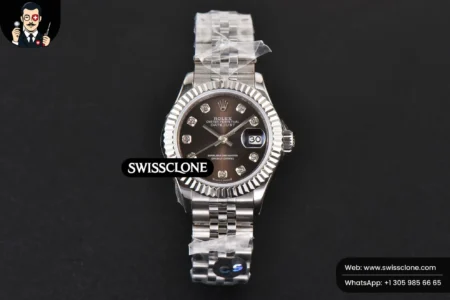 Rolex DateJust 28mm Ladies WF Gray Dial Diamond Marker Jubilee High Resolution View