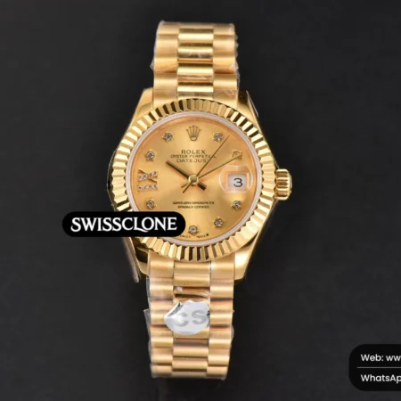 Rolex DateJust 28mm Ladies WF Gold Dial Diamond Marker Jubilee High Resolution View