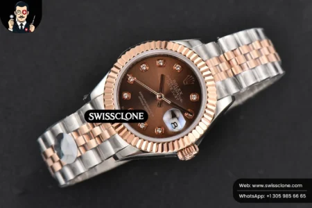 Rolex DateJust 28mm Ladies WF RG/SS Brown Dial Diamond Marker Jubilee High Resolution View