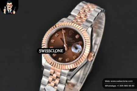 Rolex DateJust 28mm Ladies WF RG/SS Brown Dial Diamond Marker Jubilee High Resolution View