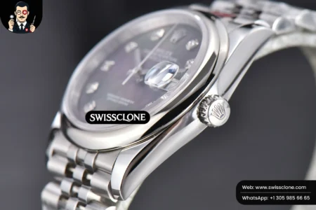 Rolex DateJust 36mm Smooth Bezel Gray MOP Dial Diamond Marker Jubilee VR3235 High Resolution View