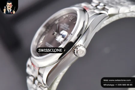 Rolex DateJust 36mm Smooth Bezel Gray Dial Roma Marker Jubilee VR3235 High Resolution View