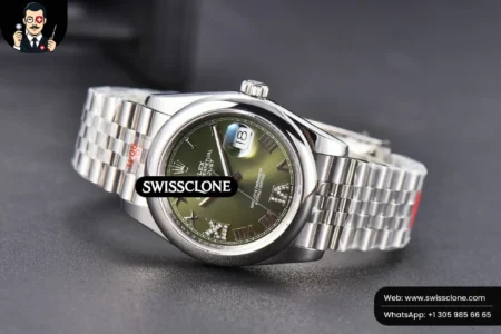 Rolex DateJust 36mm Smooth Bezel Green Dial Diamond Roma Marker Jubilee VR3235 High Resolution View