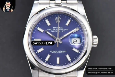 Rolex DateJust 36mm Smooth Bezel Blue Dial Stick Marker Jubilee VR3235 High Resolution View