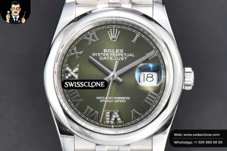 Rolex DateJust 36mm Smooth Bezel Green Dial Diamond Roma Marker Jubilee VR3235 High Resolution View