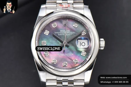 Rolex DateJust 36mm Smooth Bezel Gray MOP Dial Diamond Marker Jubilee VR3235 High Resolution View