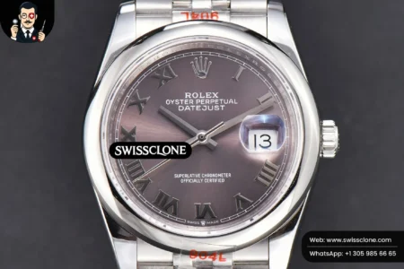 Rolex DateJust 36mm Smooth Bezel Gray Dial Roma Marker Jubilee VR3235 High Resolution View