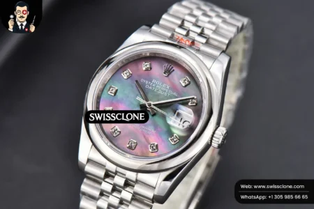 Rolex DateJust 36mm Smooth Bezel Gray MOP Dial Diamond Marker Jubilee VR3235 High Resolution View