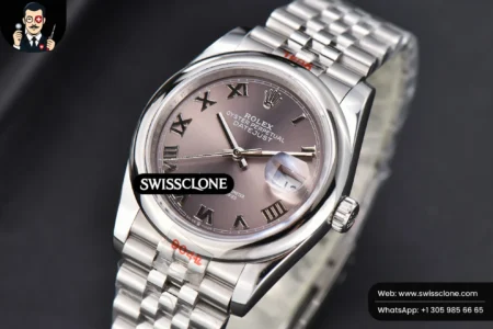 Rolex DateJust 36mm Smooth Bezel Gray Dial Roma Marker Jubilee VR3235 High Resolution View