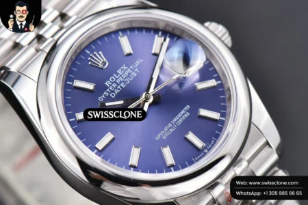 Rolex DateJust 36mm Smooth Bezel Blue Dial Stick Marker Jubilee VR3235 High Resolution View