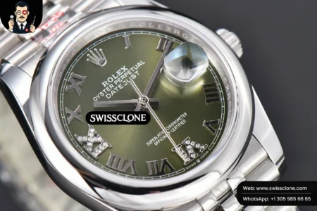 Rolex DateJust 36mm Smooth Bezel Green Dial Diamond Roma Marker Jubilee VR3235 High Resolution View