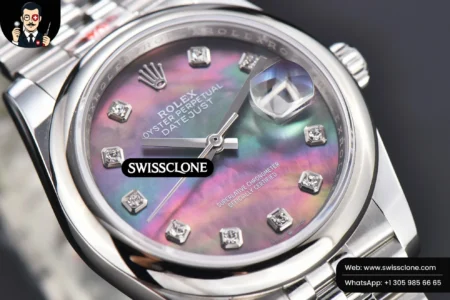 Rolex DateJust 36mm Smooth Bezel Gray MOP Dial Diamond Marker Jubilee VR3235 High Resolution View
