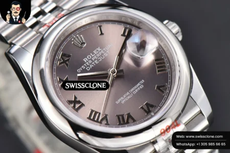 Rolex DateJust 36mm Smooth Bezel Gray Dial Roma Marker Jubilee VR3235 High Resolution View