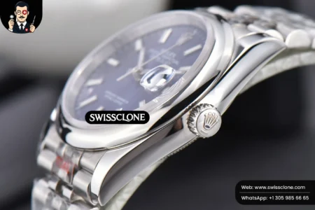 Rolex DateJust 36mm Smooth Bezel Blue Dial Stick Marker Jubilee VR3235 High Resolution View