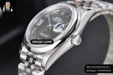Rolex DateJust 36mm Smooth Bezel Green Dial Diamond Roma Marker Jubilee VR3235 High Resolution View