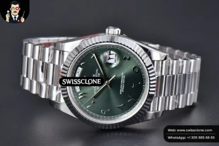 Rolex DayDate 40mm 904L Oliva Green Arabic Dial President High Resolution View