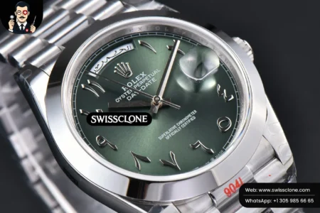 Rolex DayDate 40mm 904L Smooth Oliva Green Arabic Dial President High Resolution View