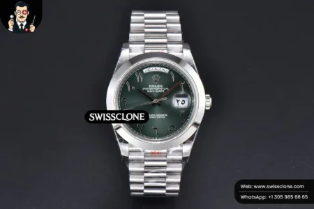 Rolex DayDate 40mm 904L Smooth Oliva Green Arabic Dial President High Resolution View