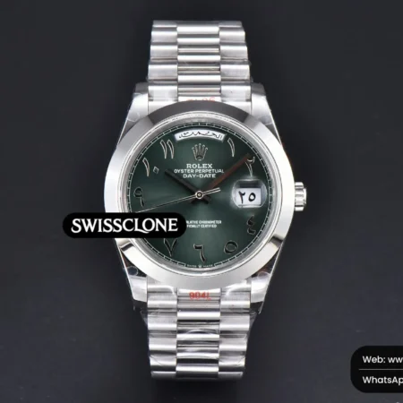 Rolex DayDate 40mm 904L Smooth Oliva Green Arabic Dial President High Resolution View
