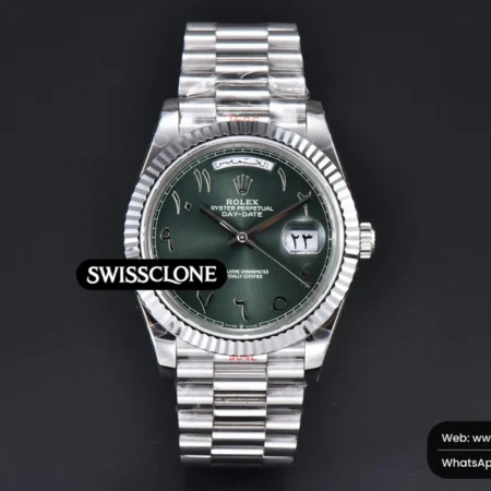 Rolex DayDate 40mm 904L Oliva Green Arabic Dial President High Resolution View