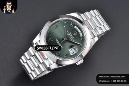 Rolex DayDate 40mm 904L Smooth Oliva Green Arabic Dial President High Resolution View