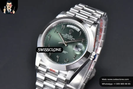 Rolex DayDate 40mm 904L Smooth Oliva Green Arabic Dial President High Resolution View