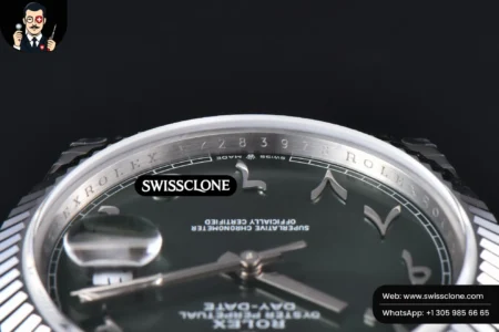 Rolex DayDate 40mm 904L Oliva Green Arabic Dial President High Resolution View