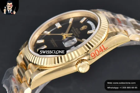 Rolex DayDate 40mm Black Dial Diamond Marker President High Resolution View