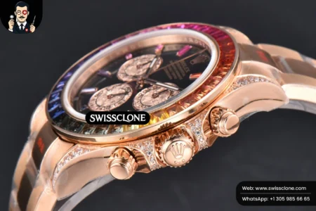 Rolex Daytona 116595 Customized Rainbow Diamond Bezel Black Dial High Resolution View