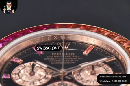 Rolex Daytona 116595 Customized Rainbow Diamond Bezel Black Dial High Resolution View