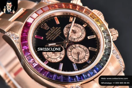 Rolex Daytona 116595 Customized Rainbow Diamond Bezel Black Dial High Resolution View