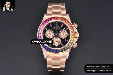 Rolex Daytona 116595 Customized Rainbow Diamond Bezel Black Dial High Resolution View