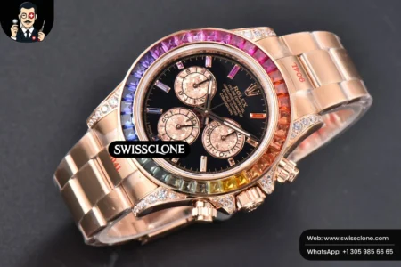 Rolex Daytona 116595 Customized Rainbow Diamond Bezel Black Dial High Resolution View