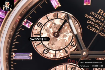 Rolex Daytona 116595 Customized Rainbow Diamond Bezel Black Dial High Resolution View