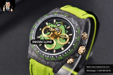 Rolex Daytona DIW Carbon WWF Green Wolf Dial on Dark Green Nylon High Resolution View