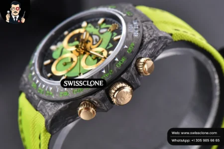 Rolex Daytona DIW Carbon WWF Green Wolf Dial on Dark Green Nylon High Resolution View