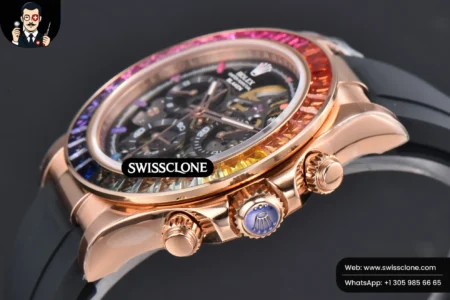 Rolex Daytona PVD Carbon 40mm GETF Rainbow Diamond Skeleton Dial Black Rubber High Resolution View