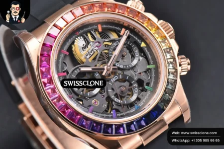 Rolex Daytona PVD Carbon 40mm GETF Rainbow Diamond Skeleton Dial Black Rubber High Resolution View