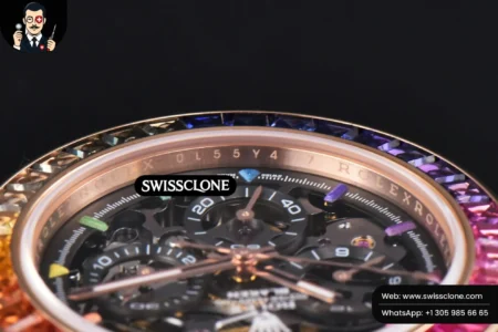 Rolex Daytona PVD Carbon 40mm GETF Rainbow Diamond Skeleton Dial Black Rubber High Resolution View