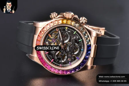 Rolex Daytona PVD Carbon 40mm GETF Rainbow Diamond Skeleton Dial Black Rubber High Resolution View