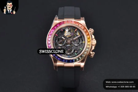 Rolex Daytona PVD Carbon 40mm GETF Rainbow Diamond Skeleton Dial Black Rubber High Resolution View
