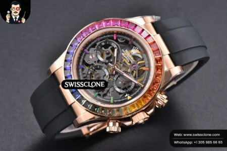 Rolex Daytona PVD Carbon 40mm GETF Rainbow Diamond Skeleton Dial Black Rubber High Resolution View