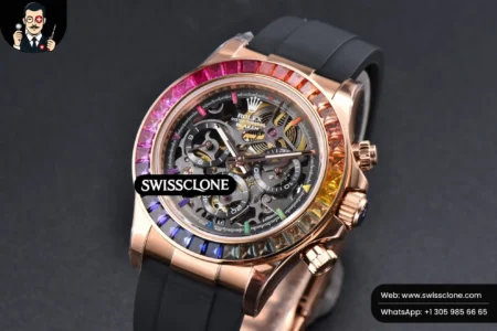 Rolex Daytona PVD Carbon 40mm GETF Rainbow Diamond Skeleton Dial Black Rubber High Resolution View