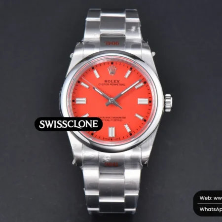 Rolex Oyster Perpetual 126000 36mm 904L Red Dial VR3230 High Resolution View