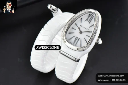 Rolex Bvlgari Serpenti Spiga 35mm White Ceramic White Dial Diamond Bezel Quartz High Resolution View