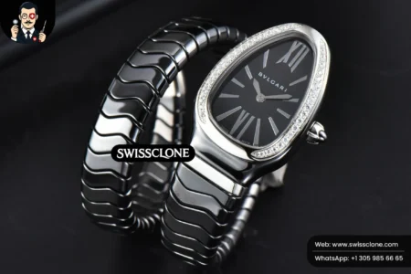 Rolex Bvlgari Serpenti Spiga 35mm Black Ceramic Black Dial Diamond Bezel Quartz High Resolution View