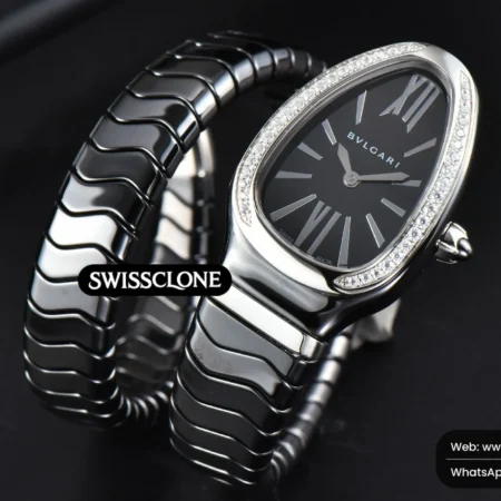 Rolex Bvlgari Serpenti Spiga 35mm Black Ceramic Black Dial Diamond Bezel Quartz High Resolution View